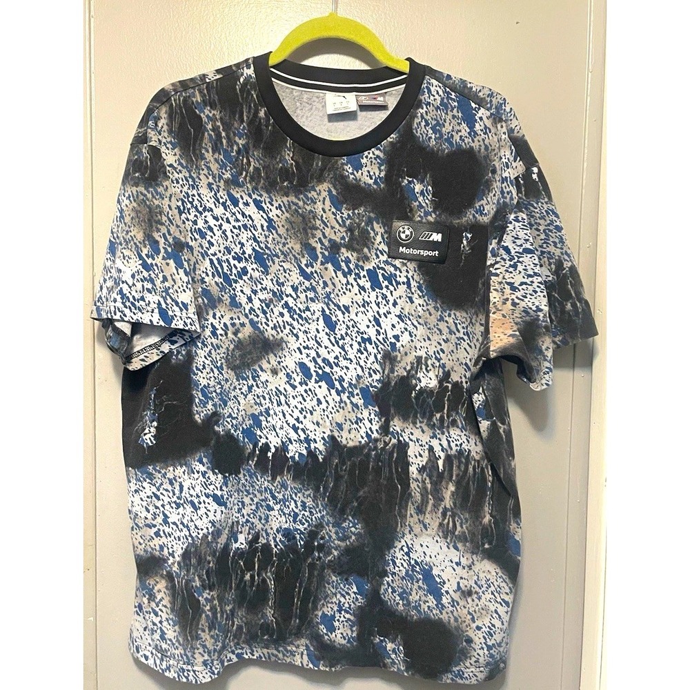 PUMA BMW M Motorsport Graphic Print Crew Neck T-Shirt Men's L Blue/Gray/Black